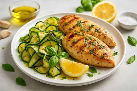 Lemon-Basil Grilled Chicken & Zucchini Ribbons