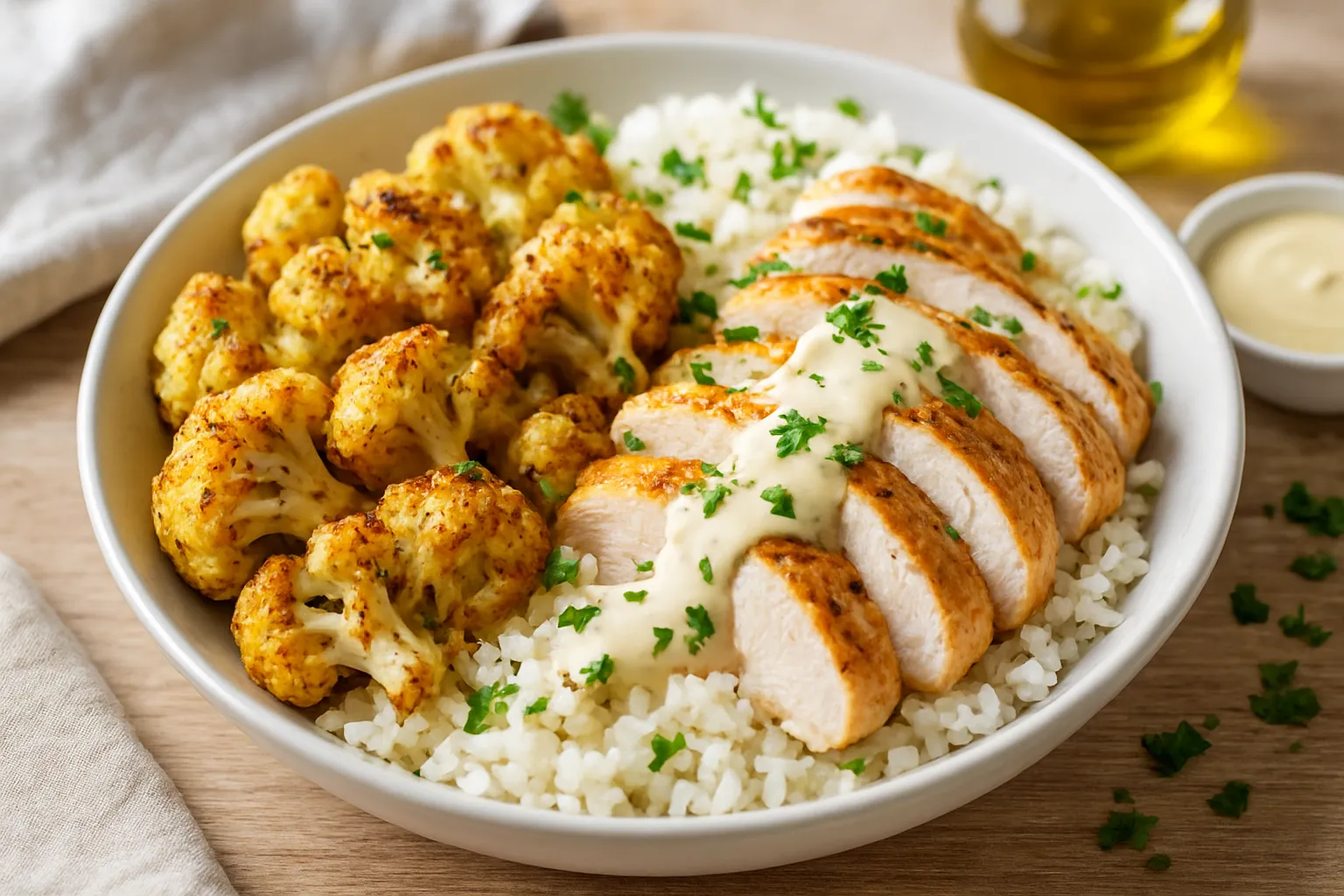 Roasted Cauliflower & Tahini Chicken Bowl
