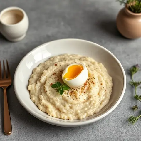 Savory Cauliflower Porridge with Poached Egg