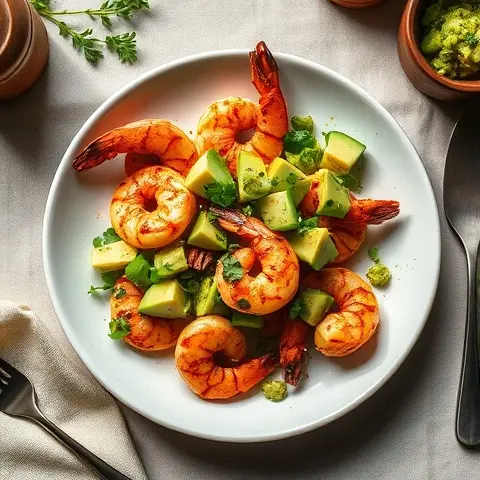 Chili-Lime Grilled Shrimp with Avocado-Cucumber Salsa