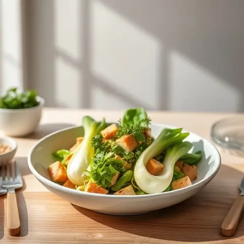 Tofu-Stirred Baby Bok Choy & Sesame Salad