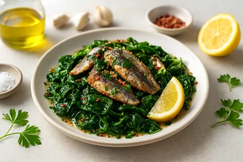 Sardine and Spinach Garlic Sauté