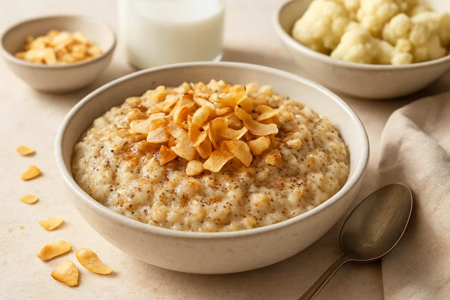 Warm Spiced Cauliflower "Rice" Pudding with Coconut Milk