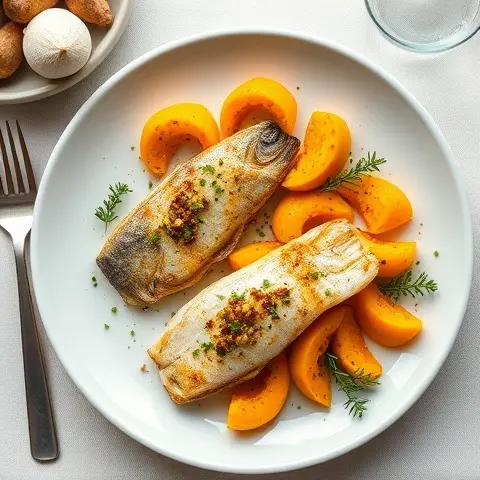 Turmeric Lime Baked Sardines with Sautéed Pumpkin