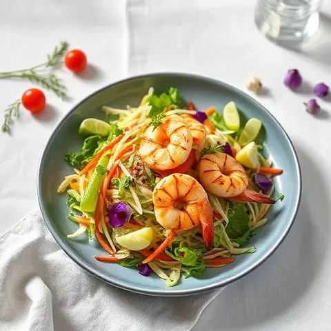Sesame-Free Asian Slaw with Grilled Shrimp