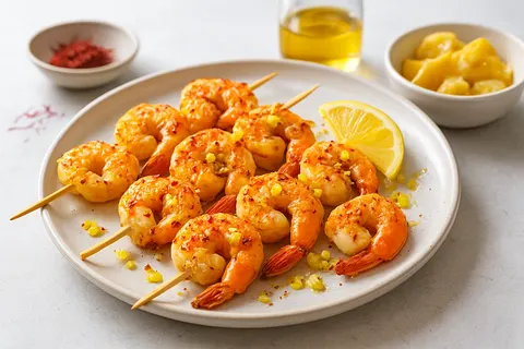 Saffron Shrimp Skewers with Preserved Lemon