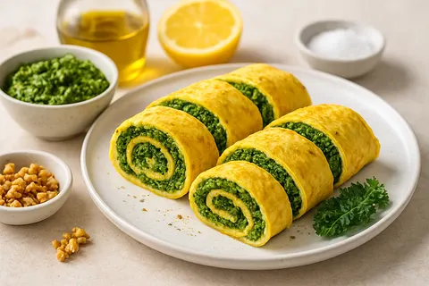 Kale Pesto Omelet Roll-Ups