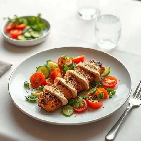 Greek Chicken Souvlaki with Tomato-Cucumber Salad