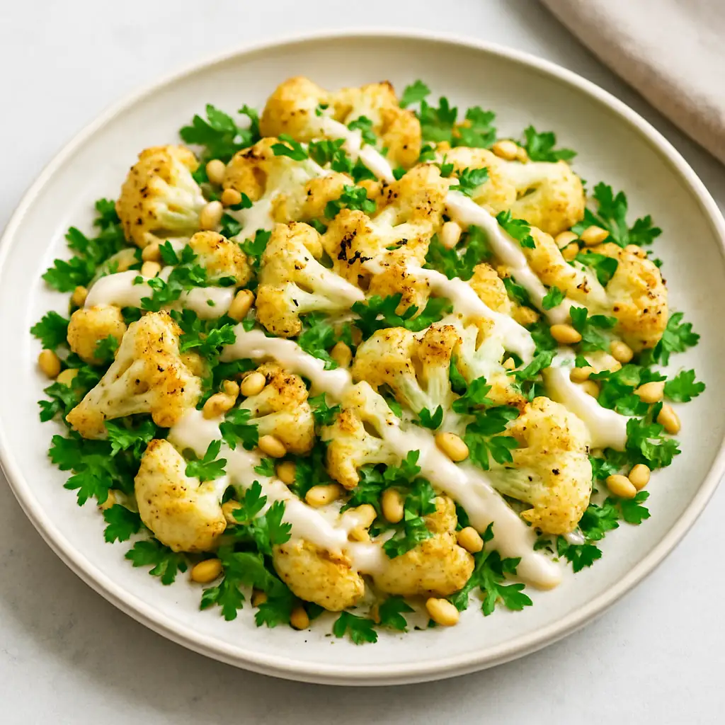 Garlic-Roasted Cauliflower & Tahini Drizzle Salad