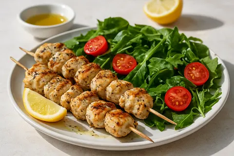 Greek Chicken Souvlaki with Lemon-Kissed Greens