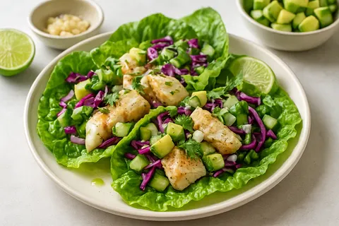 Garlic-Lime Fish Taco Salad (Lettuce Wraps)