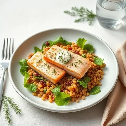 Poached Salmon and Millet Salad with Dill