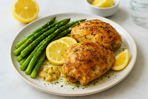Lemon Herb Roasted Chicken Thighs with Asparagus