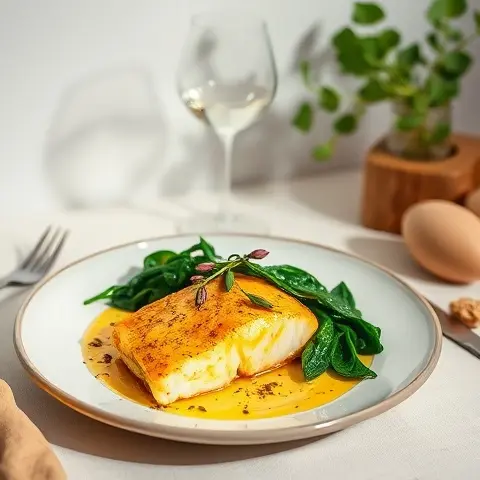 Turmeric-Ginger Cod with Garlic Spinach