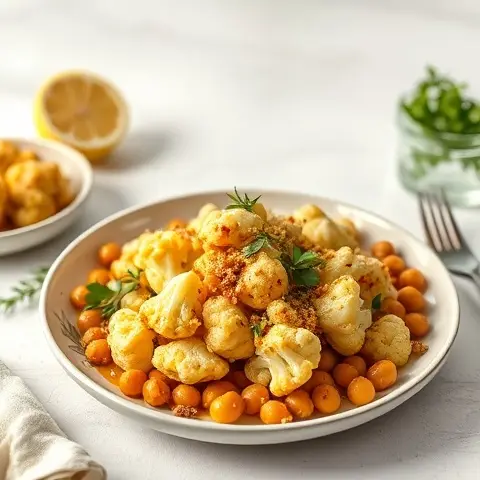Lemon-Tahini Roasted Cauliflower & Chickpeas