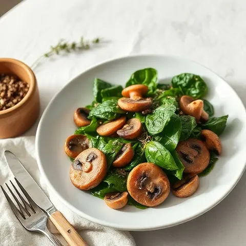 Sautéed Mushroom & Spinach Warm Salad with Thyme