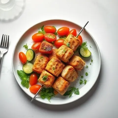 Sumac Turkey Kebabs with Cucumber-Tomato Relish