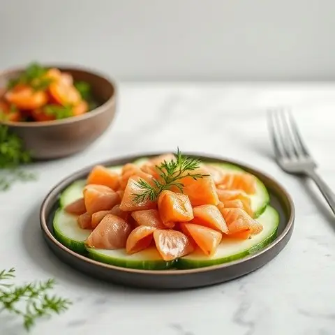 Refreshing Salmon Tartare on Cucumber Discs