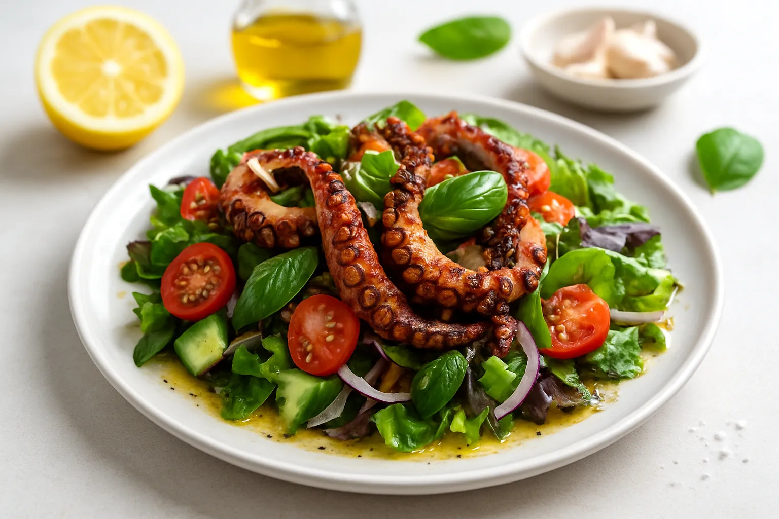 Lemon-Basil Marinated Grilled Octopus Salad