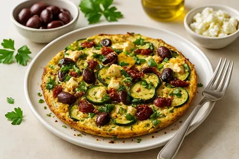 Mediterranean Zucchini & Feta Egg Bake with Olives and Herbs