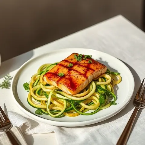Miso-Glazed Salmon on Zucchini Noodles