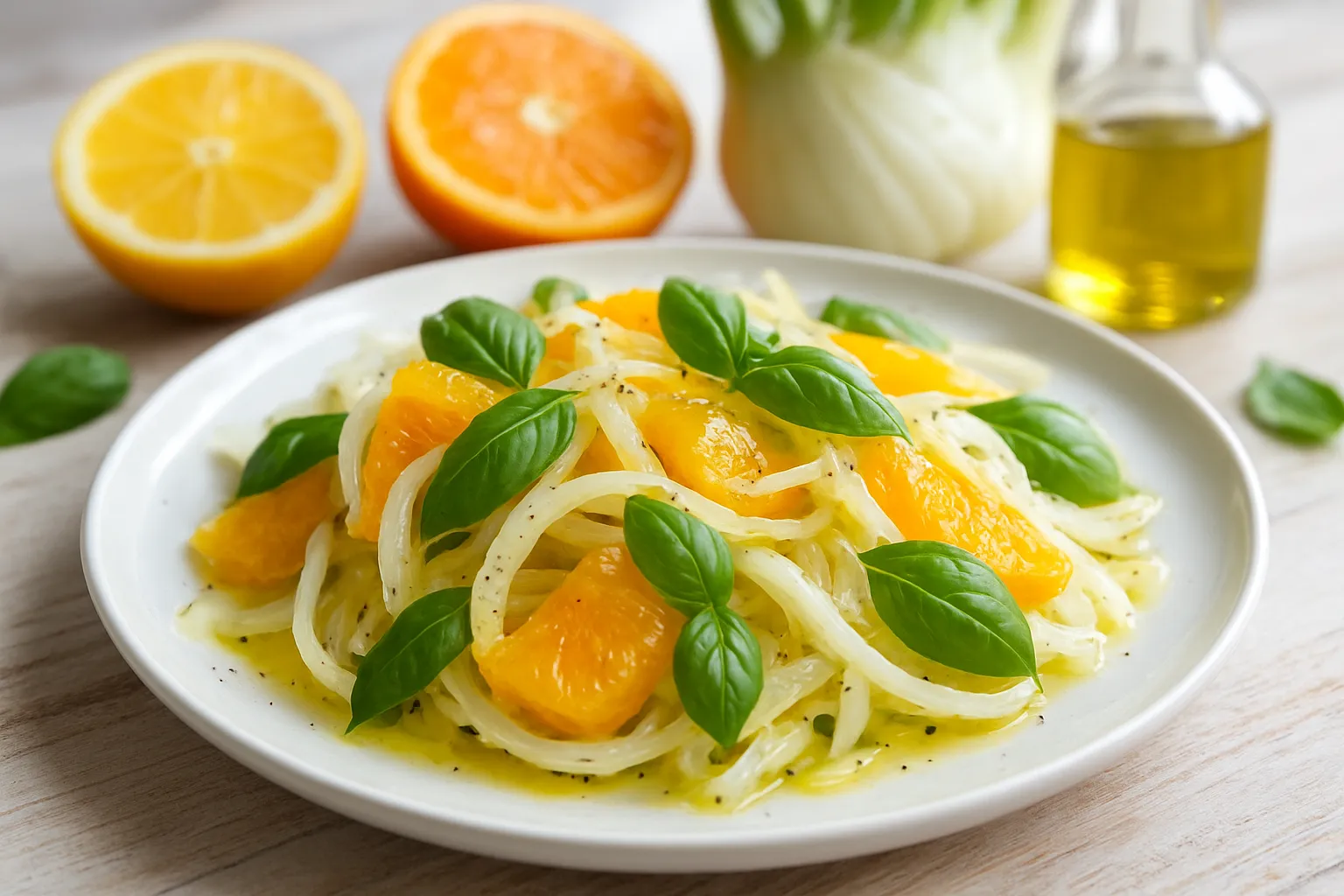 Refreshing Shaved Fennel and Orange Salad with Olive Oil and Basil
