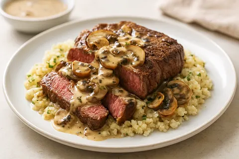 Steak Diane with Mushroom Cauliflower Risotto
