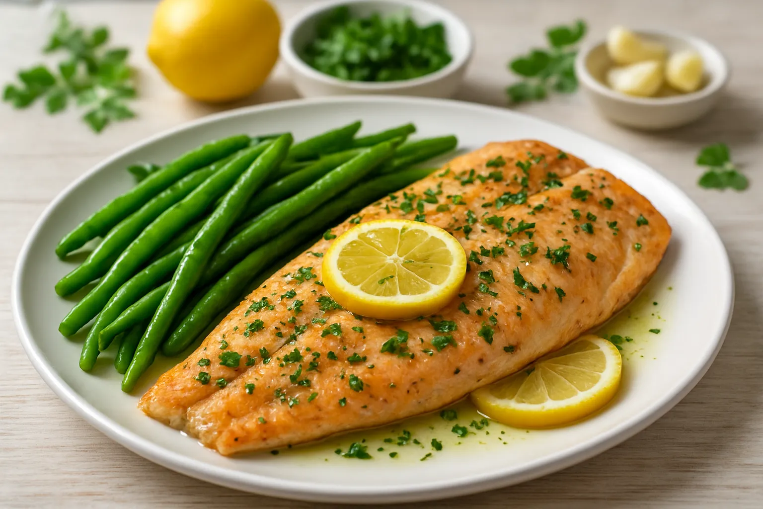 Lemon-Parsley Baked Trout with Green Beans