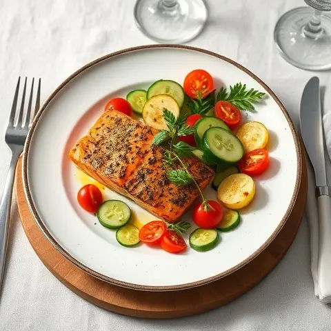Sumac-Roasted Salmon with Cucumber-Tomato Salad