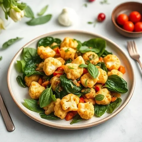 Mediterranean Cauliflower and Spinach Sauté