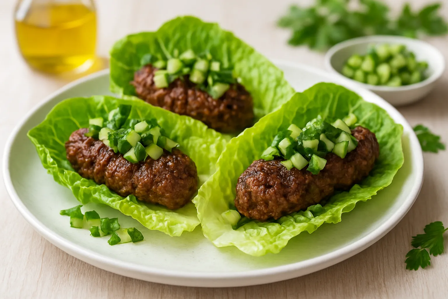 Lamb Kofta Lettuce Wraps with Mint Cucumber Relish
