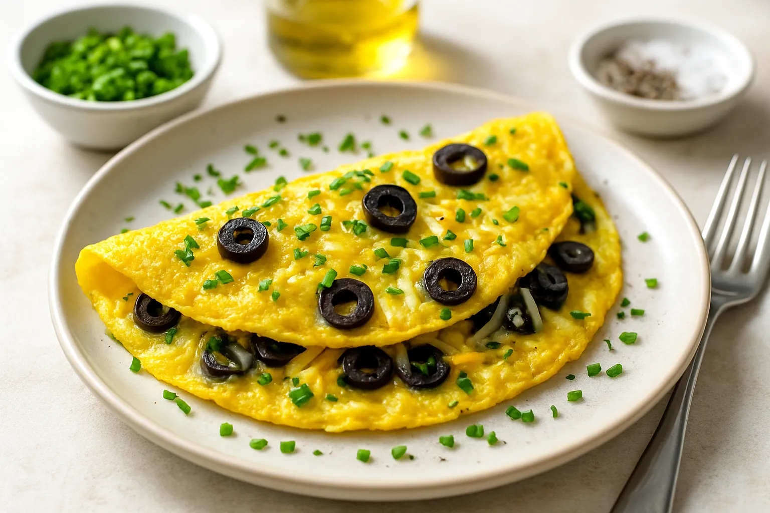 Chive-Olive Cheese Omelette
