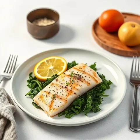 Lemon-Garlic Monkfish with Sautéed Kale