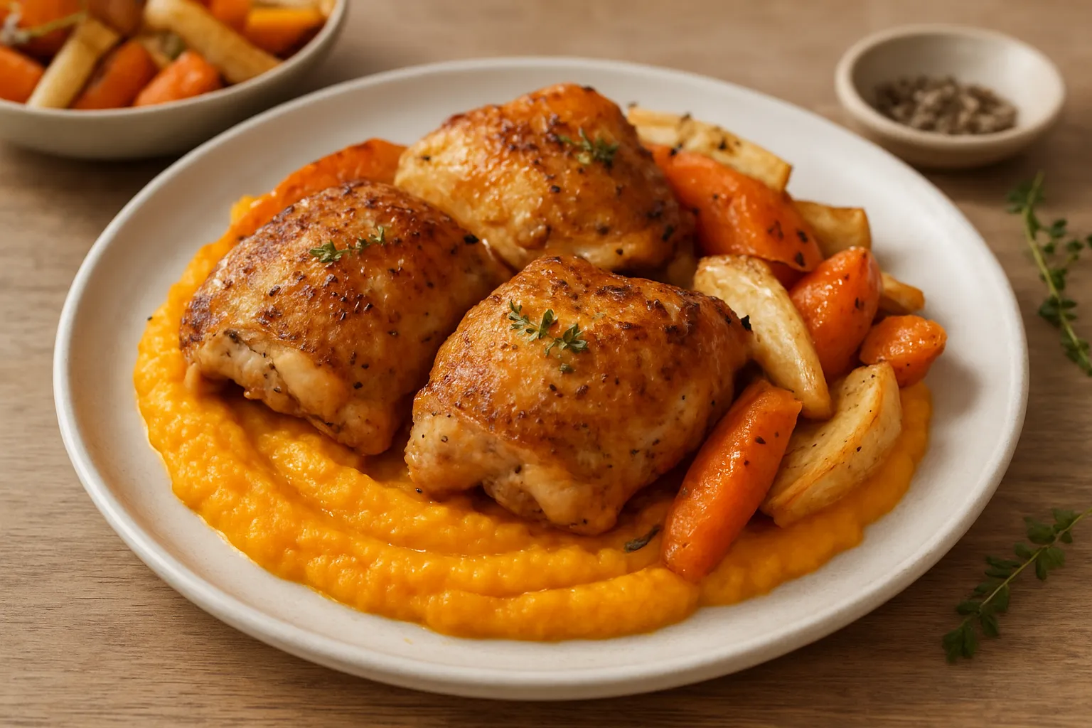 Oven-Roasted Chicken with Carrot-Parsnip Purée