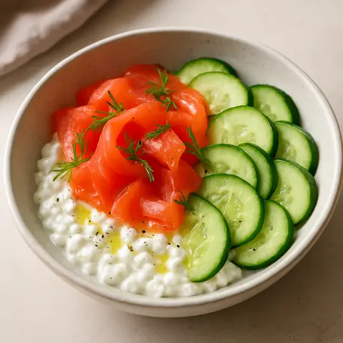 Smoked Salmon Cottage Cheese Bowl with Cucumber and Dill
