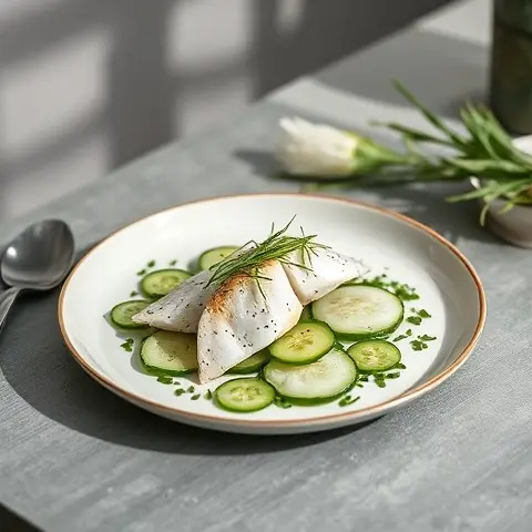 Poached White Fish Salad with Cucumber and Chives