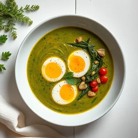 Green Shakshuka Soup with Poached Eggs