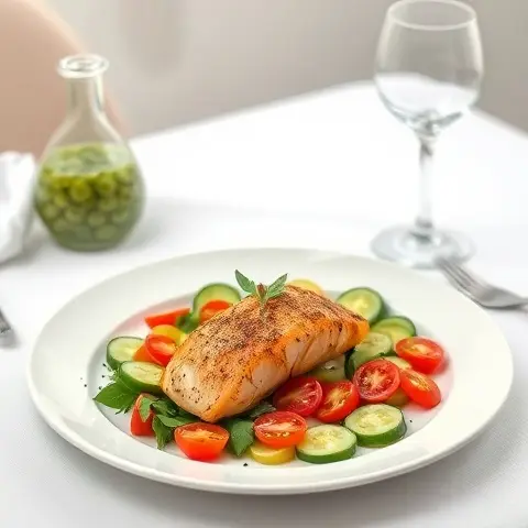 Sumac-Roasted Salmon with Cucumber-Tomato Salad
