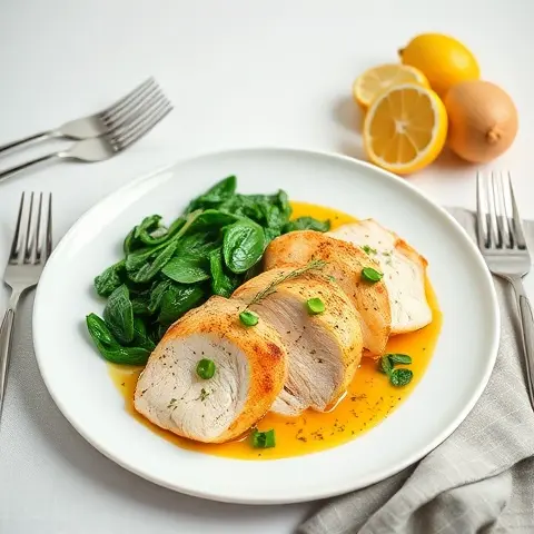 Lemon-Thyme Turkey Cutlets with Sautéed Spinach