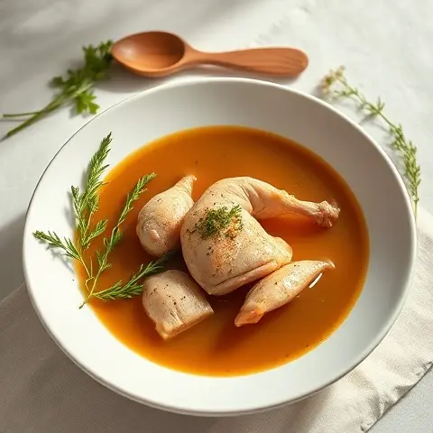 Bone Broth Detox Soup with Poached Chicken and Fresh Herbs