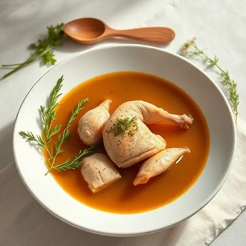 Bone Broth Detox Soup with Poached Chicken and Fresh Herbs