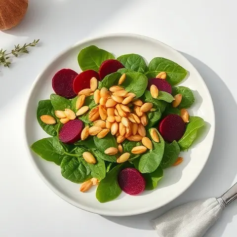 Roasted Pumpkin Seed, Spinach & Beetroot Salad