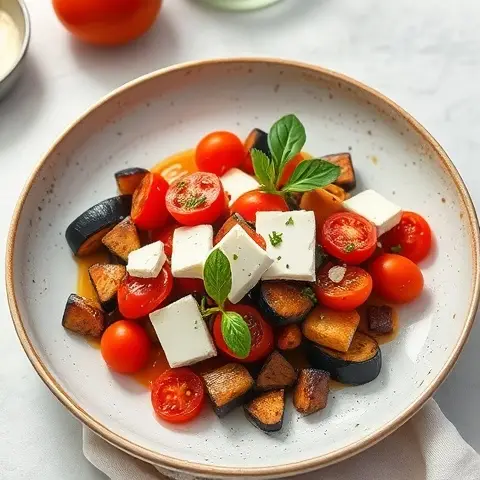 Eggplant and Tomato Breakfast Sauté with Feta