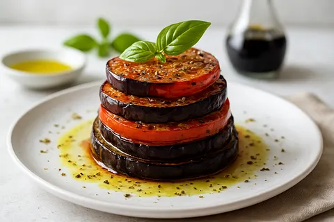Mediterranean Eggplant & Tomato Stack with Olive Oil & Oregano