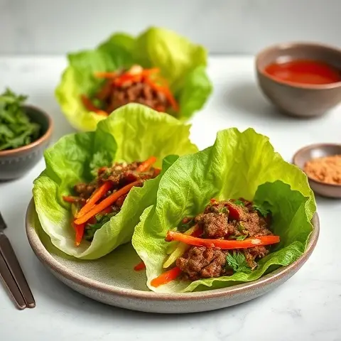 Thai-Inspired Beef Lettuce Cups with Spicy Almond Sauce (No Sugar)