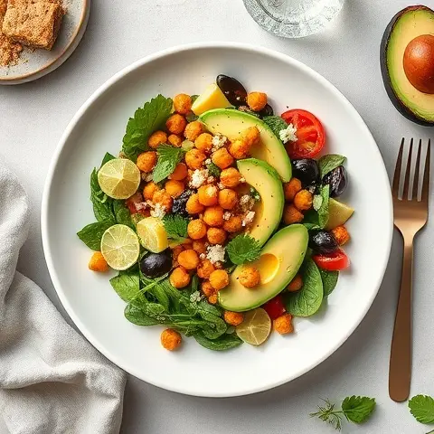 Crispy Chickpea & Avocado Salad with Lemon-Tahini Dressing
