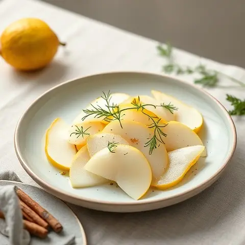 Fresh Pear & Fennel Slices with Olive Oil and Dill