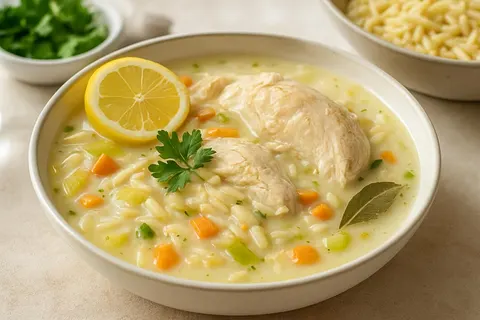 Classic Greek Avgolemono with Poached Chicken and Orzo