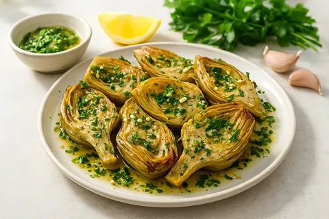Baked Artichoke Hearts with Garlic Herb Drizzle