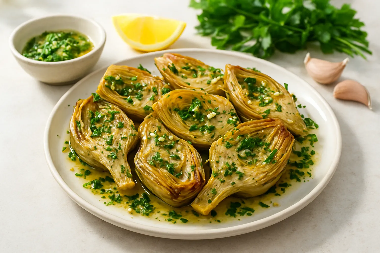 Baked Artichoke Hearts with Garlic Herb Drizzle